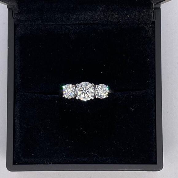 Three Stone Moissanite Ring Past Present Future Trilogy Wedding Anniversary Band - Picture 5 of 10